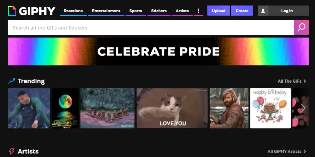 Homepage of GIPHY