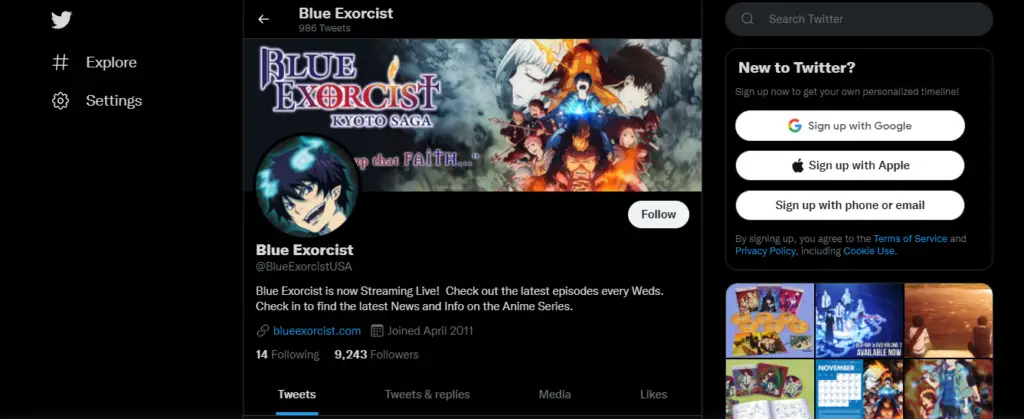 Picture: Blue Exorcist on Twitter