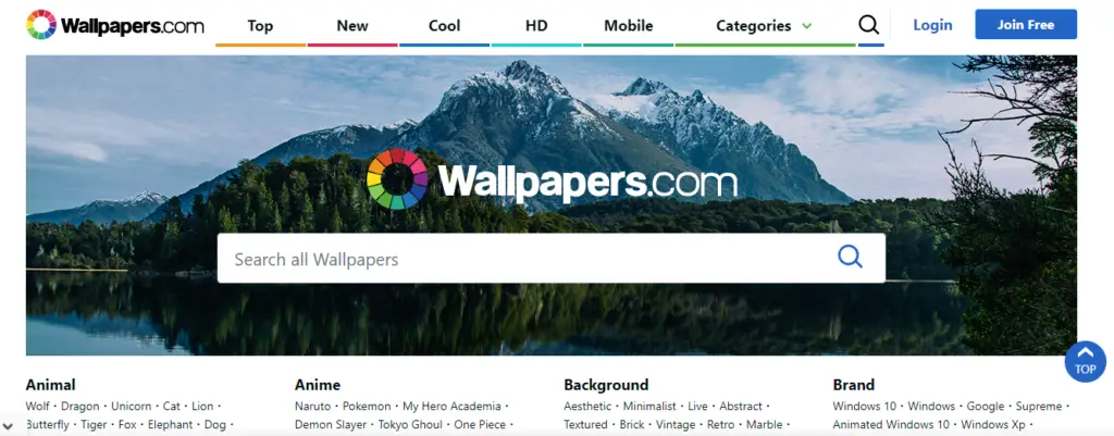 Picture: Home page of Wallpapers.com