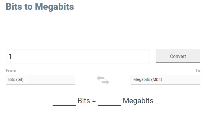 Picture: Use the converter to convert bits to megabits