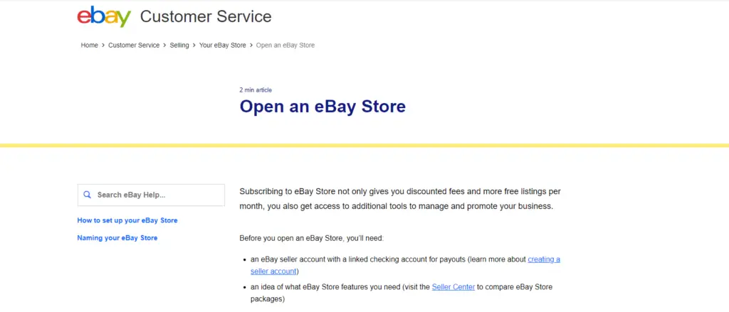 Picture: Open a store on eBay